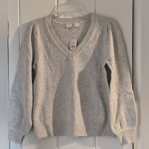 LOFT Women’s V-neck Puff Sleeve Sweater Light Grey Size M NWT Never Worn